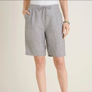 Chico’s Striped Gray Drawstring Shorts with pockets NWT cabincore, backyard bbq,